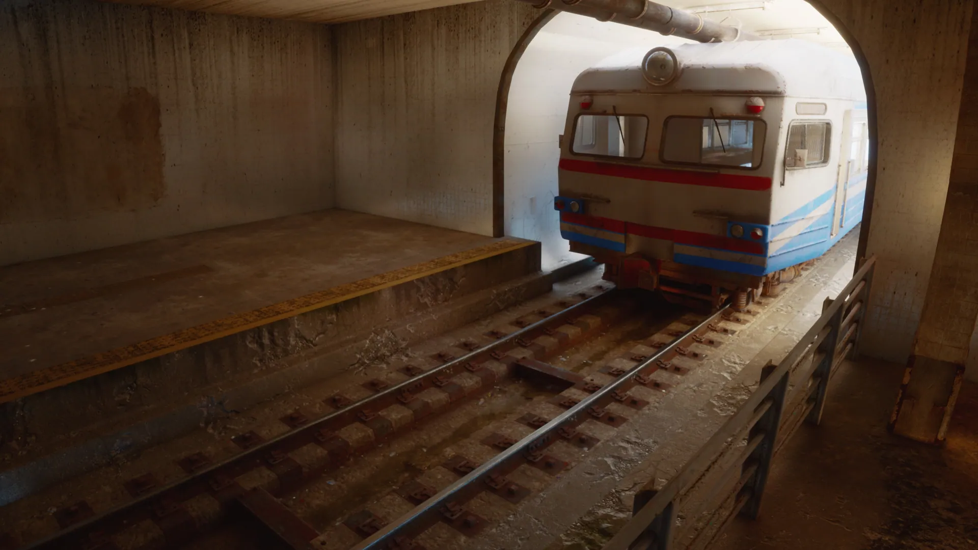 Ein alter U-Bahn-Zug wartet im Tunnel